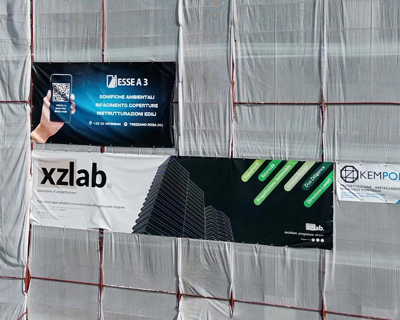 Rifacimento facciata con lastre in gres su edificio esistente a Verona, intervento di riqualificazione seguito con progettazione integrata dallo studio xzlab.